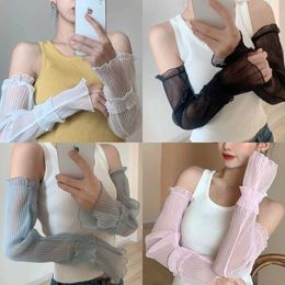 Sleevelet Arm Sleeves Womens Summer Long Lace Fingerless Gloves with Warm and Elegant Sunscreen Arm Covers and Mesh Thin Cooling Driving Bike Gloves Y240601TK1B