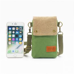 Solid Colour canvas 3-layer diagonal cross phone bag minimalist fabric womens bag