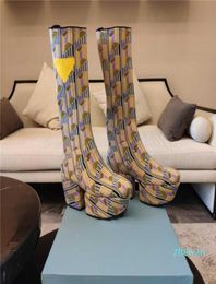 designer Women Jacquard Knit Platform Knee Boots Fashion Woman Woollen Water Platforms Boot Top Ladies Thick Rubber Sole Winter Boo6173978