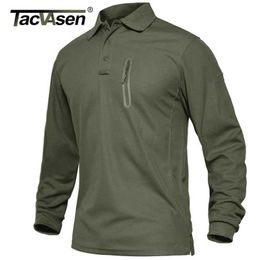 Men's Polos Mens Polos Tacvasen Zipper Pocket Tactical Work Shirt Mens Long Sleeve Premium Shirts Casual Golf Sports Army Military T-shirts Tops 221012jsu2
