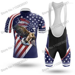 Racing Sets 2024 Vintage Cycling USA Set Summer Clothing Mens Kits Road Bike Shirt Suit Bicycle Bib Shorts MTB