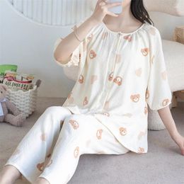 Home Clothing Cloud Pyjamas Women's Summer Thin Mid Sleeved Air-conditioned Spring And Autumn Outerwear Student Cartoon Set