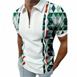 men's Polo Golf Argyle Turndown Men T Shirts High Quality Tops Print Short Sleeve Male Zipper Clothing Sports Comfortable Tee Z7Zo#