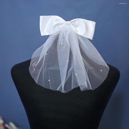 Bridal Veils White Pearl Wedding Veil Bow Small Hairgirps For Women Bride Hair Accessories Headband