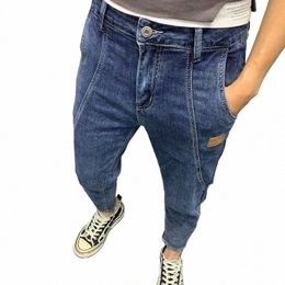 spring Autumn Casual Loose Denim Jeans for Men Korean Baggy Trendy Patchwork Diagal Pocket Harem Cargo Streetwear Trousers 979d#