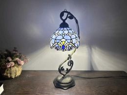 Desk Lamps LongHuiJing Stained Glass Reading Lamp Table Light Blue Purple Desk Baroque Classical blue and white porcelain Table lamp S2460555