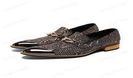 Business Pointed Metal Toe Shoes Big Size Snake Skin Formal Dress Men Shoes Rhinestone Real Leather Prom Shoes7887818