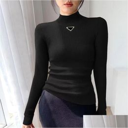Womens Knits Tees Woman Shirts Tops Wool Sweater Long Sleeves Turtle Hoodie Budge Embroidery High Necks Slim Top S-2Xl Drop Delivery A Otgc3