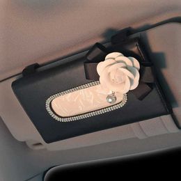 Car Tissue Box Cute Flower Crystal Tissue Box Paper Holder for Car Sun Visor Leather Hanging Auto Sunvisor Tissue Cases Car Accessories T240606