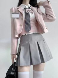 Work Dresses 2024 Autumn 4 Piece Set Skirt Woman Japanese Sweet Suit Uniform Short Cardigan Casual Shirt Slim Vest Fashion Mini