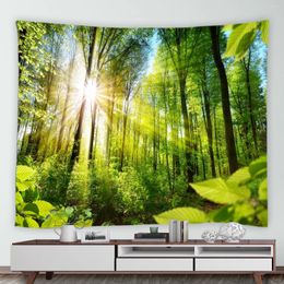 Tapestries Spring Green Forest Tapestry Sunlight Plants Natural Landscape Home Dorm Study Room Decor Wall Hanging Mural Blanket