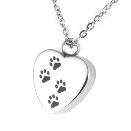 Lily Cremation Jewelry Puppy Pet Dog Paw Print Heart Necklace Memorial Urn Pendant Ashes with gift bag and chain 214P