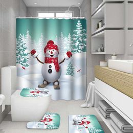 Shower Curtains Scarf Snowman Ski Curtain Merry Christmas Bathroom And Bath Mat Set Non-Slip Rug Lid Toilet Cover Home Decor