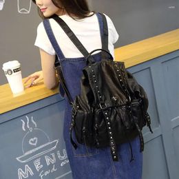 Backpack Summer Washed PU Leather Fashion Female Big Rivet Teenager Girls Travel Women Backpacks School Bags B-003