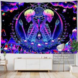 Tapestries Blacklight Mushroom Tapestry UV Reactive Planet Anime Wall Moon Snail Cute Aesthetic Dark Nature