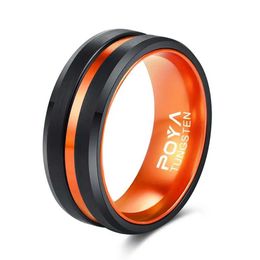 Cluster Rings 8mm Width Tungsten Jewelry Wedding Ring for Men Black Plating Brushed with Orange Aluminum Liner Inside Large Size 6-14 Y240601IF6R