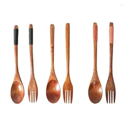 Spoons Long Handle Wood Spoon Fork Set Portable Tableware Cutlery Sets Travel Dinnerware Environmental Kitchen Accessories