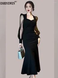 Vestidos casuais Eshin preto retalhos de retalhos de manga longa cintura alta mulher 2024 Moda de primavera feminino y2k vestido elegante th6466