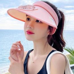 Wide Brim Hats Summer Sun Protection Fan Hat Rechargeable Large Empty Top Outdoor Travel Seaside Women's