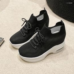 Casual Shoes Spring/autumn Sewing Women's Sneakers Mesh Mid Heel 2024 High Quality Ladies Lace-up Adult Vulcanize