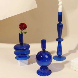 Candle Holders Blue Candle Holders Hydroponic glass vase Candlesticks for Dinner Wendding Party decoration Romantic candle holder home decor
