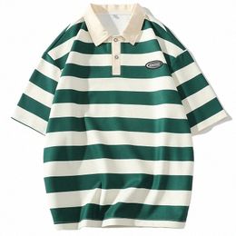 new Striped Polo Shirt Men T-shirt Casual Short Sleeve Fi Streetwear Men's Clothing Tops Tees Striped Oversized Men T-shirt d8dW#