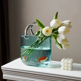 Portable Glass Flower Vase Creative Fish Tank for Goldfish Beautiful Home Desktop Decoration Practical LivingRoom Decor 240603