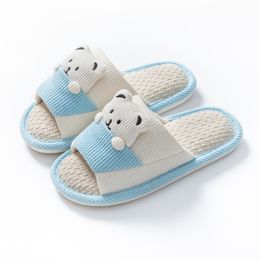 Summer Slippers Linen Slippers Couple Four Seasons Personality Home Indoor Comfortable Cartoon Home Open-Toe Shoes