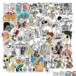 Car Stickers 50Pcs/Lot Funny Cartoon Skeleton White Skl Sticker Bone Iti Kids Toy Skateboard Motorcycle Bicycle Decals Drop Delivery A Ott9X