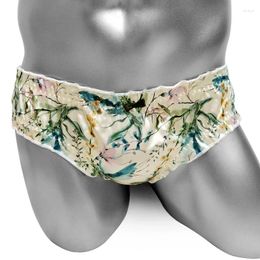 Underpants Vintage Floral Sissy Panties Satin Ruffles Mens Briefs Underwear Sexy Lingerie Shiny Cute Kawaii Knickers Brief For Gay Male