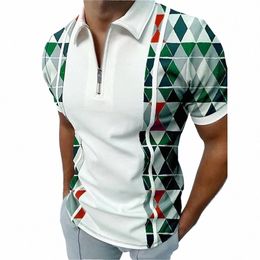 men's Polo Golf Argyle Turndown Men T Shirts High Quality Tops Print Short Sleeve Male Zipper Clothing Sports Comfortable Tee d7di#