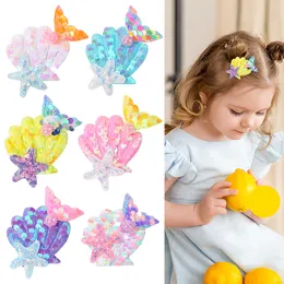 Baby Girls Barrettes girl Shell Pearl Mermaid Bow Clips Hairpins Sequined Bowknot Children Kids Star Hair Clip Boutique Hair Accessories for toddler YL3714