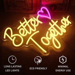 LED Neon Sign Better Together Heart n Sign Wedding Wall Decor LED Light Aesthetic Room Decor for Anniversary Valentines Day Wedding n