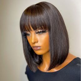 Brazilian Short Straight Bob Simulation Human Hair Wigs with Bang Full Lace Front Wigs Black/Blonde Synthetic Bob Wigs for Black Woman Dqfqw