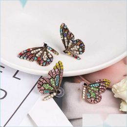 Stud Butterfly Wing Stud Earring For Women Elegant Colorf Crystal Ear Nail Simple Temperament Gold Plating Jewelry Gift Drop Lulubaby Dhyhi rrr