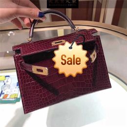 Top Ladies Designer Koalliy Bag All handmade Square crocodile bag second generation Mini womens hand-held Single Shoulder Messenger Bag 57 wine red T