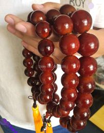 Decorative Figurines Genuine 20mm 18 Tibet Red Yak Horn Amulet Bracelet Mala Prayer Beads Necklace Handmade Lucky Ornament