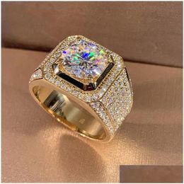 Band Rings 14K Gold Solitaire Male 2Ct Lab Zircon Ring Sier Colour Jewellery Engagement For Men Gift 230506 Drop Delivery Ottnc