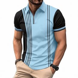 new Fi Summer Men's Polo Shirt Colour Ctrast Stitching Stripes Men Short Sleeve Casual Comfortable Men's Clothing N2eR#