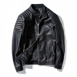 Songsanding Spring Autumn Biker Leather Jacket Men Fur Coat Motorcycle PU Casual Slim Fit Outwear Male Black Clothing Plus Size M-4XL Vawgw