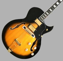 New 6-string Byrdland electric guitar yellow-black splicing semi-hollow Body2H pickup gold hardware