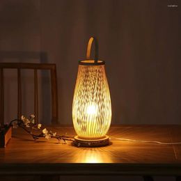 Table Lamps Vintage Bamboo Handicraft Handmade Bedroom Bedside Lights Living Room Warm Strong Lamp Wood Kinkiet Kitchen Decor