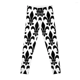 Active Pants Fleurs De Lis - Black And White Leggings Tight Fitting Woman Trousers Gym Top Women's High Waist Womens