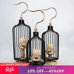 Candle Holders 2024 Nordic Bird Cage Metal Light Holder Candlestick Table Lamp Indoor Decor