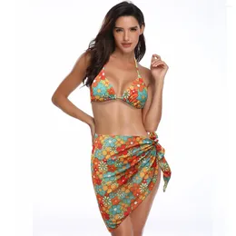 Women's Swimwear 2024 Summer Nikini Dress Set Swimsuit Bikini With Mesh Skirt Split Three Piece Beach Wear