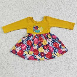 Clothing Sets RTS Summer Fashion Baby Girls Autumn Embroidered Pumpkin Flower Yellow Dress Boutique Wholesale Kids Children Skirt