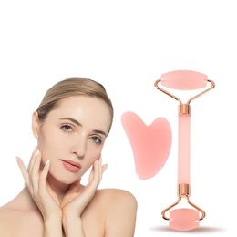 Pink Gua Sha Roller Massager Rose Scraping Facial Skin Beauty Care Resin Guasha Board for Body Scraping Face Massage Tool Set