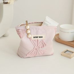 Womens Makeup Bag Small Pink Bow Makeup Lipstick Headphones Storage Bag Portable Coin Purse Card Holder Ins Style 240515