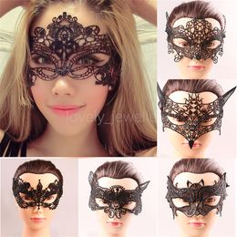 Masquerade Masks Elegant Metal Laser Cut Venetian Halloween Ball Masquerade Mask Women Sexy Black Lace Eye Mask Party Ball Prom Costumes Party Masks Headwear