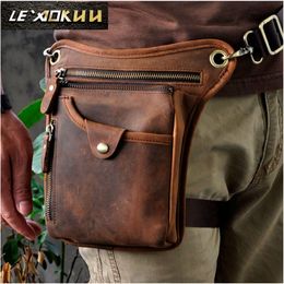 Genuine Real Leather Men Design Casual Messenger Crossbody Sling Bag Fashion Waist Belt Pack Leg Drop Bag Phone Pouch 211-5 MX200717 279d